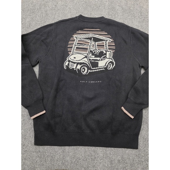 Macade Golf Black Cashmere Blend Intarsia Crewneck Men's Medium Large Graphic